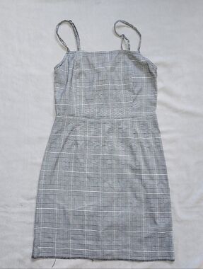 Gray Plaid Smocked Bust Mini Sundress Spaghetti Strap Y2K Summer Dress Small